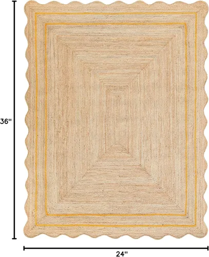 Vista 34 de Alfombra de Yute Natural Ondulada Festoneada - Corredor de Entrada Boho, Festón Estilo Granja, Blanco Roto (8'x10') Camino de entrada bohemio