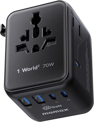 Vista 13 de MOMAX Mini Adaptador Universal de Viaje Mundial, 2 AC, Adaptador de Enchufe de Viaje Europeo Completo Reino Unido, Elementos Esenciales de Viaje