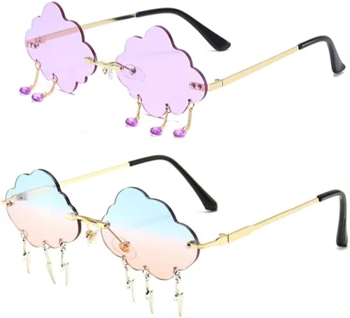 Vista 15 de ENTHYI Cloud Lightning - Lentes de sol para mujeres/hombres, sin marco, para fiesta, sin montura Negro