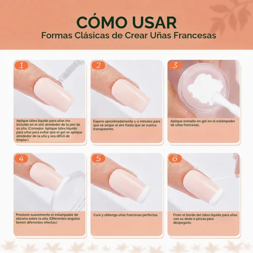 Vista 8 de Modelones Herramienta de punta francesa: 6 piezas de sellos de uñas francesas, kit de manicura francesa adecuado para bricolaje junto con esmalte