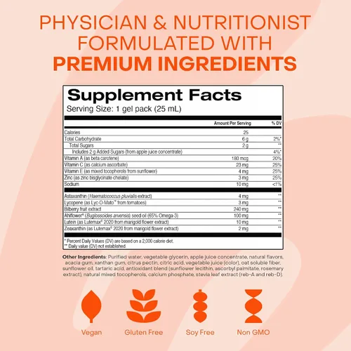 Vista 5 de Healthycell Eye Health Suplemento líquido diario – Vitaminas y minerales para los ojos con luteína, zeaxantina, astaxantina y betacaroteno
