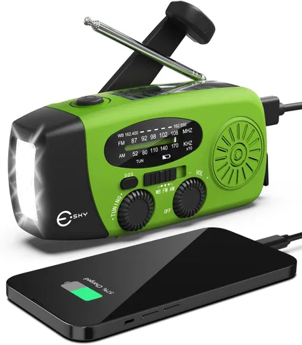 Vista 11 de Esky Radio de emergencia con manivela y 3 linternas LED, radio meteorológica portátil AM/FM/NOAA con cargador de teléfono de 2000mAh, radio