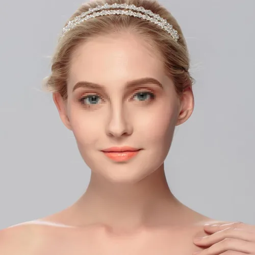 Vista 3 de Diadema de doble capa de plata con diamantes de imitación para el cabello, cierre de pelo, accesorios para el cabello nupcial