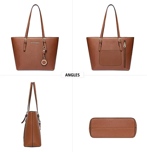 Vista 3 de Montana West Bolso de mano para mujer bolso de hombro de cuero vegano tamaño grande y mediano juego de 2 monederos