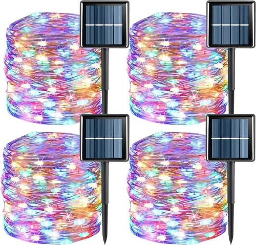Vista 19 de YEGUO Paquete de 4 luces solares de Halloween de 33 pies, 100 luces LED moradas de Navidad impermeables para exteriores, 8 modos de luces solares