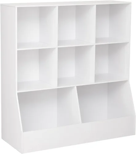Vista 13 de DINZI LVJ Organizador de almacenamiento para juguetes, estantería para niños, gabinete de almacenamiento de juguetes de madera, estantería