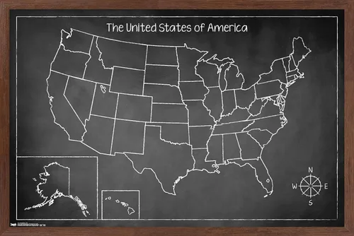 Vista 12 de Trends International Chalk Map - Póster de pared de Estados Unidos, 14.725 x 22.375 pulgadas, versión enmarcada de madera de granero Versión