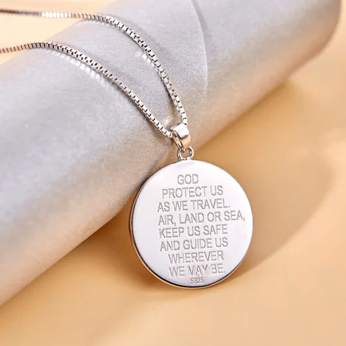 Vista 4 de YL Collar de San Cristóbal de plata de ley 925 grabado personalizado medallón protector religioso antiguo colgante de talismán medallaencajadoocket