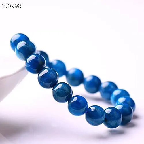 Vista 7 de Pulsera de apatita azul genuina natural para mujeres y hombres, piedras preciosas de cristal curativo, pulseras elásticas de cuentas redondas