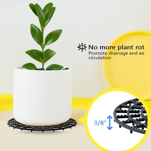 Vista 4 de Elevador de plantas para macetas al aire libre, tamaño ajustable, 11.8 pulgadas de diámetro, probado con 220.5 lbs, protege la terraza y el patio