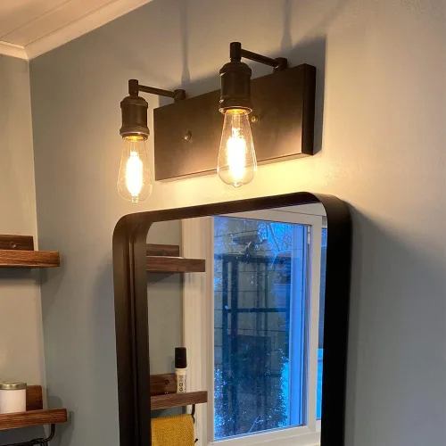 Vista 2 de 2 luces de tocador de baño, moderno aplique de pared industrial negro con enchufes ajustables para dormitorio, sala de estar, pasillo, cocina