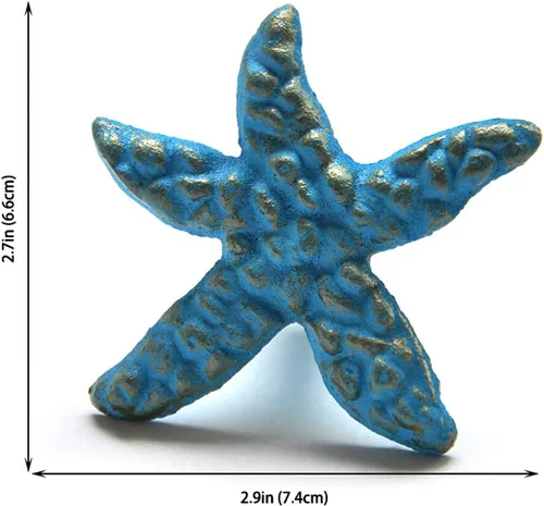 Vista 2 de Paquete de 4 tiradores de cajón con diseño de estrella de mar de caballo marino y cangrejo para aparador, armario, armario, cocina, playa, océano