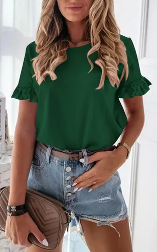 Vista 4 de PRETTYGARDEN Camiseta de manga corta con cuello redondo liso para mujer