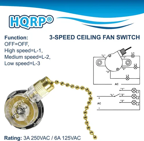 Vista 4 de HQRP Switch Ventilador de techo con control de cadena de tracción de 3 velocidades con ventilador de techo Harbor Breeze