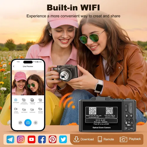 Vista 5 de Cámara digital 5K para fotografía, cámara de vlogging de 80MP para YouTube Negro