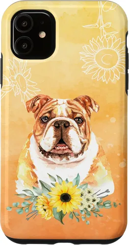 Vista 8 de iPhone 16 Cute English Bulldog Dog Bully - Sunflower Floral Flowers Case