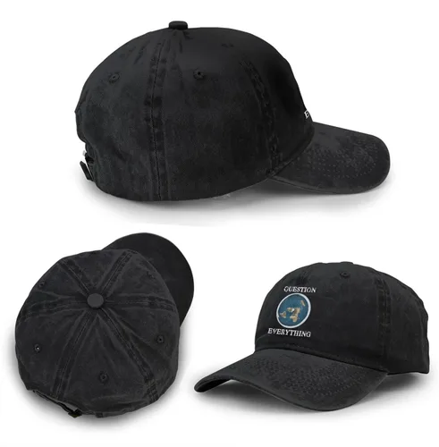 Vista 2 de Gorra de béisbol unisex para adultos estilo vintage ajustable con texto en inglés Question Everything Flat Ear