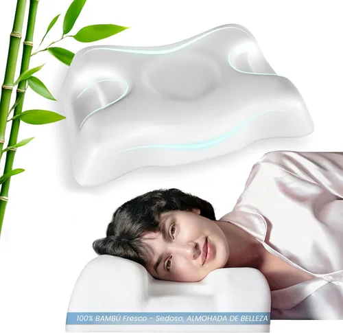 Vista 9 de Almohada de belleza facial impecable, almohada cervical para el cuello de espuma viscoelástica antienvejecimiento y antiarrugas, almohada cervical