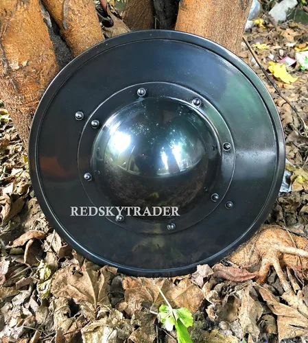 Vista 5 de Battle Ready Buckler Shield - Escudo medieval para arqueros de combate negro con mango de madera de 11 pulgadas, Negro