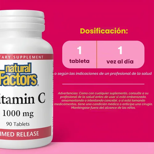 Vista 3 de Natural Factors Vitamina C Tiempo Liberación 1,000 mg, 90 Tabletas