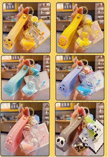 Vista 5 de Rertnocnf Lindo llavero de animal líquido flotante Kawaii llaveros mochila colgante colgante pulsera llavero llavero para niñas mujeres