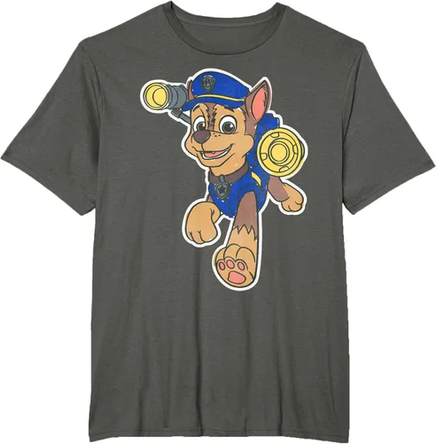 Vista 5 de Paw Patrol Chase Character Patch - Camiseta negra de manga corta con cuello redondo y ajuste clásico, talla S Negro
