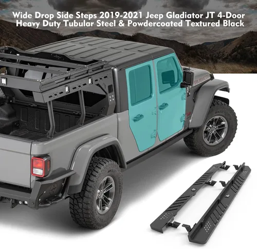 Vista 7 de Escalones laterales para Jeep Gladiator 2019-2026 de 4 puertas con luz de posición LED WOLFSTORM - Accesorios de repuesto para estribo de acero