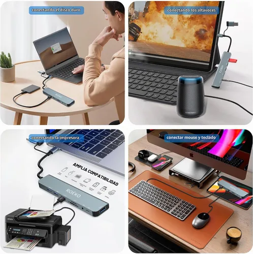Vista 7 de USB Hub,USB C hub multiport Adapter, USB Splitter with 1xUSB 3.0,4xUSB2.0,2 x USB C,USB c hub for MacBook Pro/PC/Laptop/Tablet Devices (Grey 8 in1)