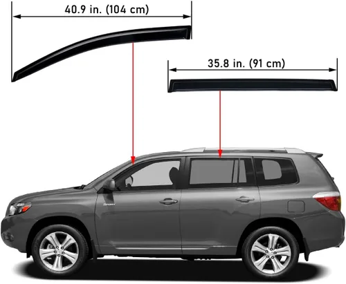 Vista 2 de Lightronic WV94063 - Protector de lluvia para ventana lateral de montaje exterior, humo oscuro, juego de 4 piezas, se adapta a Toyota Highlander