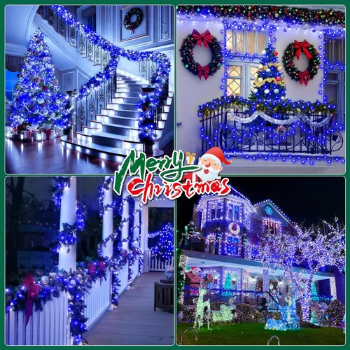 Vista 7 de Cadena de luces de Navidad para exteriores, 125 pies con 350 luces LED, 8 modos y función de temporizador con memoria, luces de hadas parpadeantes