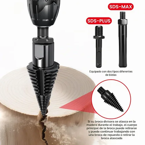 Vista 3 de Juego de brocas divisoras de troncos de leña de alta calidad con diseño desmontable, cono de tornillo de división de madera resistente de 1.97