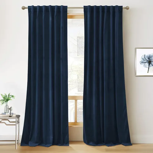 Vista 10 de RYB HOME Cortinas 100% opacas de terciopelo blanco para dormitorio, pestaña trasera y bolsillo para barra, aislamiento térmico, cortinas
