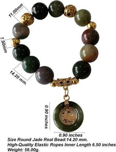 Vista 3 de Heavens Tvcz - Pulsera de jade de buena fortuna para mujeres tailandesas, buena suerte, 0.559in, energía curativa, pulsera con colgante de jade
