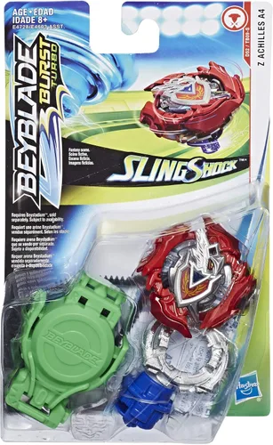 Vista 2 de Beyblade Burst Turbo Slingshock Starter Pack Z Achilles A4 Top y Lanzador, Multicolor