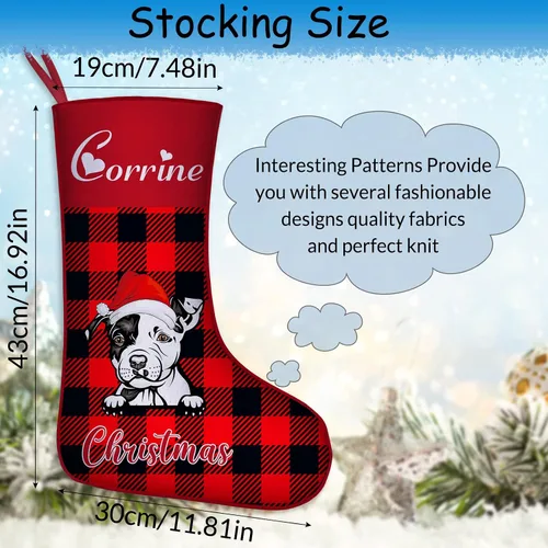 Vista 3 de Medias de Navidad de raza de perro personalizadas con texto de nombre, regalos de decoración de calcetines de Navidad personalizados para perros
