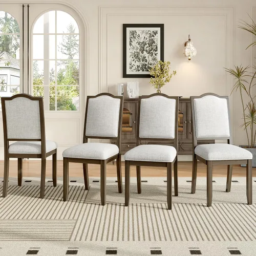 Vista 3 de P PURLOVE Farmhouse - Juego de 4 sillas de comedor (beige y marrón)