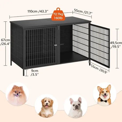Vista 3 de MAHANCRIS Mueble de jaula para perros para 2 perros, perrera de 43.3 pulgadas con divisor extraíble, muebles para perros resistentes y resistentes