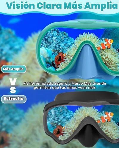 Vista 3 de Seago 2 Pack Swim Goggles with Nose Cover, Goggles for Kids 6-14 Girls Boys Azul y verde negro