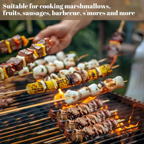 Vista 5 de 70 palitos para asar malvaviscos, palitos de malvavisco de 30 pulgadas para hoguera, pinchos de bambú de 0.197 pulgadas de grosor para asadores