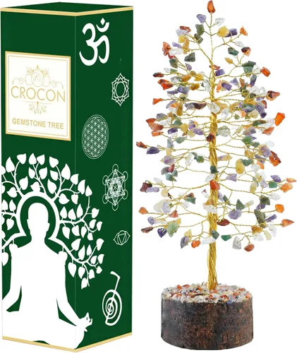 Vista 10 de Árbol de la vida de chakras de aventurina amarilla, árbol de cristal para energía positiva, decoración de Feng Shui, árbol de piedras preciosas
