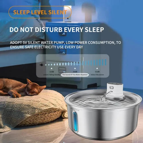 Vista 7 de Fuente de agua inalámbrica para gatos de acero inoxidable, fuente para gatos de 270 oz/8 L, funciona con pilas, fuente de agua inalámbrica