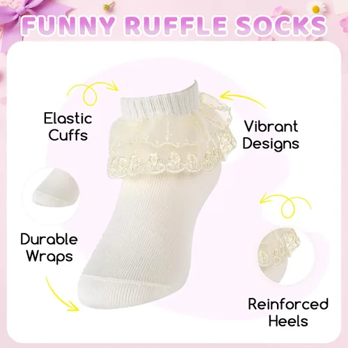 Vista 9 de sockfun Calcetines con volantes para bebé, calcetines de encaje con volantes para niños pequeños y niñas