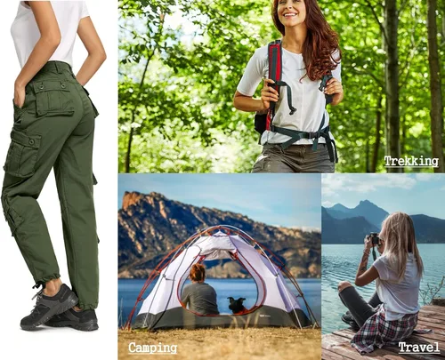 Vista 7 de Raroauf Pantalones cargo de algodón para mujer, estilo militar, combate, pantalones capri con 8 bolsillos