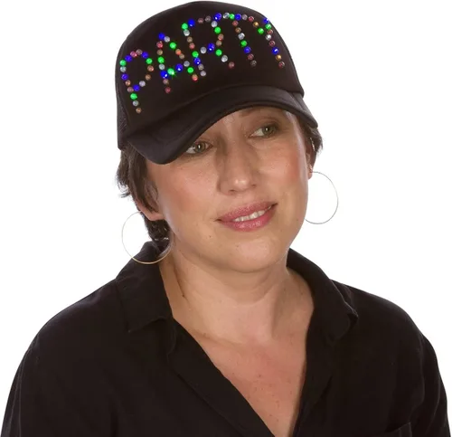 Vista 2 de Imprints Plus Gorra de béisbol negra con luces LED intermitentes parpadea "fiesta" en 3 modos de color tiene paneles de malla transpirable Snapback