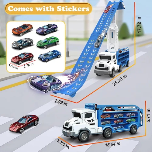Vista 2 de Juguetes de coche y camiones para niños pequeños, camiones de transporte de juguete para niños de 3 a 5 y 4 a 8 años, juegos de pistas de carreras