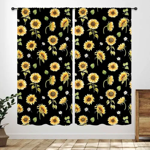 Vista 12 de Cortinas infantiles de abejas, cortinas de campo de primavera de acuarela de girasoles florales de nido de abeja, adorables abejas, cortinas