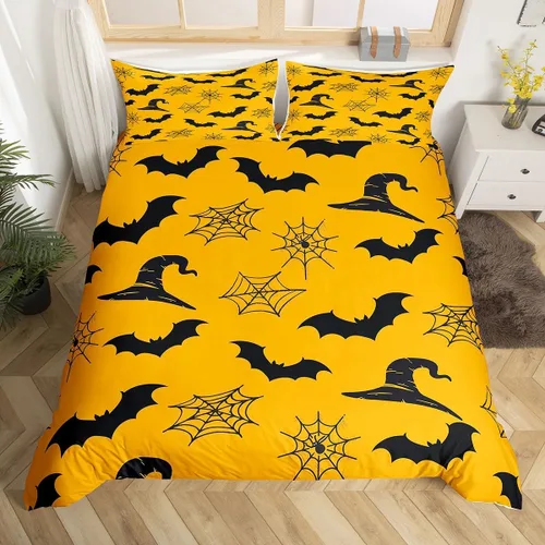 Vista 12 de Manfei Juego de funda de edredón de Halloween tamaño individual, juego de ropa de cama de 2 piezas para niños y niñas, decoración de habitación