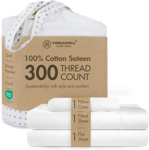 Vista 37 de Threadmill Juego de sábanas de algodón Twin Sábanas 100% algodón para cama tamaño Twin Juego de sábanas de satén jacquard damasco con bolsillo