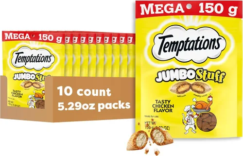 Vista 11 de Temptations Jumbo Stuff - Golosinas crujientes y suaves para gatos, sabor sabroso a pollo, bolsa de 2.5 onzas (paquete de 12) Crunchy outside