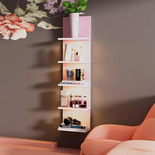 Vista 8 de Estantes de pared de 5 niveles con luz LED, estante de columna vertical, almacenamiento flotante, organizador de decoración del hogar, estante